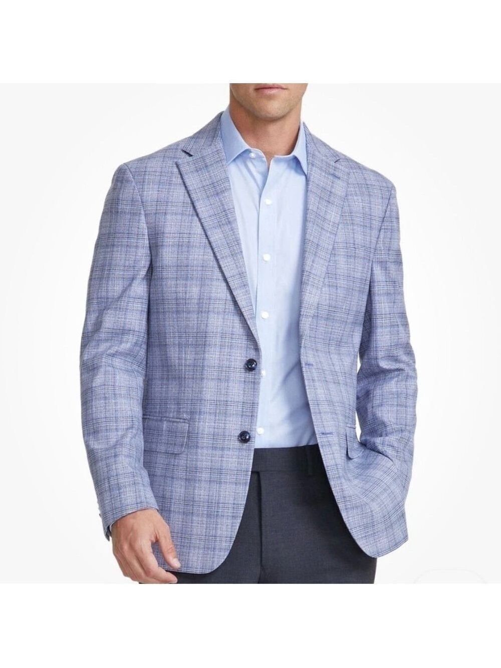 Tommy Hilfiger Mens Modern-Fit Plaid Sport Coat Jacket Blazer Light Blue 36S